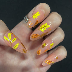 24Pcs Fall Glossy Maple Meaf Design French Almond Tip Glossy Design - Press on Nails