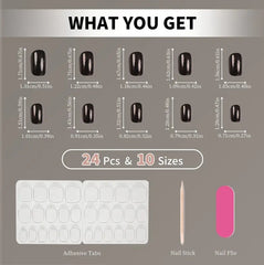 24 Pieces Halloween Themed Press-On Nail Tips: Black, Short, Square Shape with Ghosts, Dracula, and Spider Web Designs-10 Size