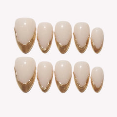 Gold Almond Tip Design - Press on Nails