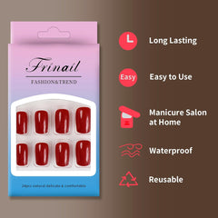 24Pcs Red Short Square Design Solid Color - Press on Nails