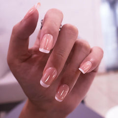 24Pcs French White Tip Nude Short Round - Press on Nails