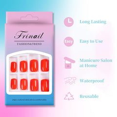 24Pcs Medium Short Square Design Cherry Solid Color - Press on Nails