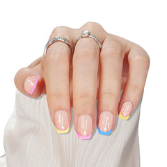 24Pcs French Multicolor Short Square Glossy Design - Press on Nails