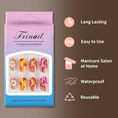 24Pcs Oval Glossy Nails Cute Design Sun Floral - Press on Nails