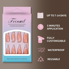 24Pcs French Nude Almond Glossy White Tip - Press on Nails