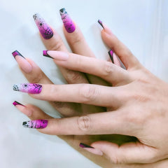 24Pcs Medium Purple Coffin Spider Web Designed With Matte Texture Manicure -12 Sizes