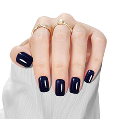 24Pcs Dark Blue Short Square Design Solid Color - Press on Nails