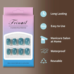 24Pcs Haze Blue Short Square Design Solid Color - Press on Nails