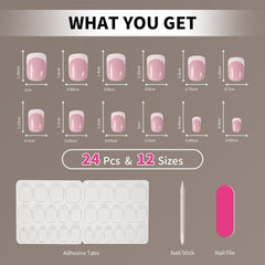 24Pcs French Pink-Square - Press on Nails