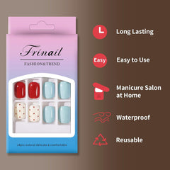 24Pcs Short Square Fake Nails Colorful Glossy Designs - Press on Nails