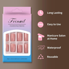 24Pcs Short Square Design Nude Pink Solid Color Press on Nails -12 Sizes