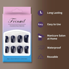 24Pcs Dark Blue Short Square Design Solid Color - Press on Nails