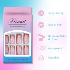 24Pcs Pink Gold Tip Square Medium - Press on Nails