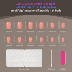 24Pcs Short Square Design Nude Pink Solid Color Press on Nails -12 Sizes