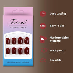 24Pcs Wine Red Short Square Design Solid Color - Press on Nails