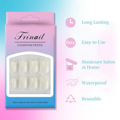 24Pcs Medium Short Square Design White Solid Color - Press on Nails