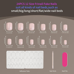 24Pcs Short Square Pink Glitter Glossy Design - Press on Nails