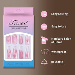 24Pcs Medium Almond Nails Glossy Pink Heart - Press on Nails