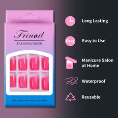 24Pcs Coral Pink Square Design Solid Color - Press on Nails