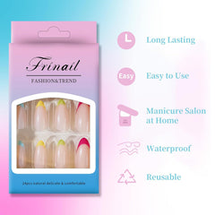 24Pcs French Multicolor Almond Tip Glossy Design - Press on Nails