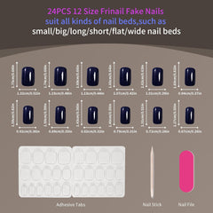 24Pcs Dark Blue Short Square Design Solid Color - Press on Nails