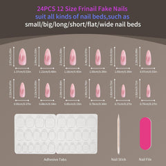 24Pcs Medium Almond Nails Glossy Pink Heart - Press on Nails