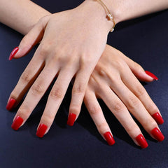 24Pcs Red Short Square Design Solid Color - Press on Nails