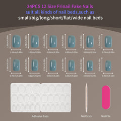 24Pcs Haze Blue Short Square Design Solid Color - Press on Nails