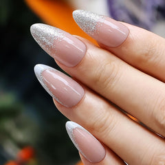 24Pcs French Nude Glitter Almond Medium - Press on Nails