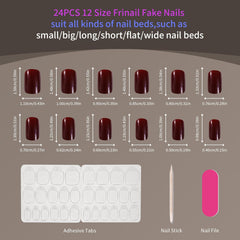 24Pcs Wine Red Short Square Design Solid Color - Press on Nails