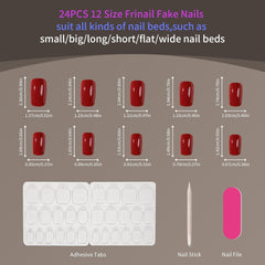 24Pcs Red Short Square Design Solid Color - Press on Nails