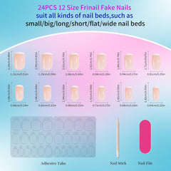 24Pcs French White Tip Nude Short Round - Press on Nails