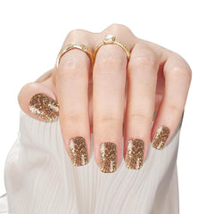 24Pcs Glitter Gold Solid Color Short Square Design - Press on Nails