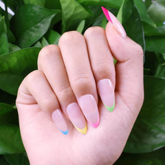 24Pcs French Multicolor Almond Tip Glossy Design - Press on Nails