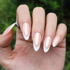 24Pcs French Nude Almond Glossy White Tip - Press on Nails